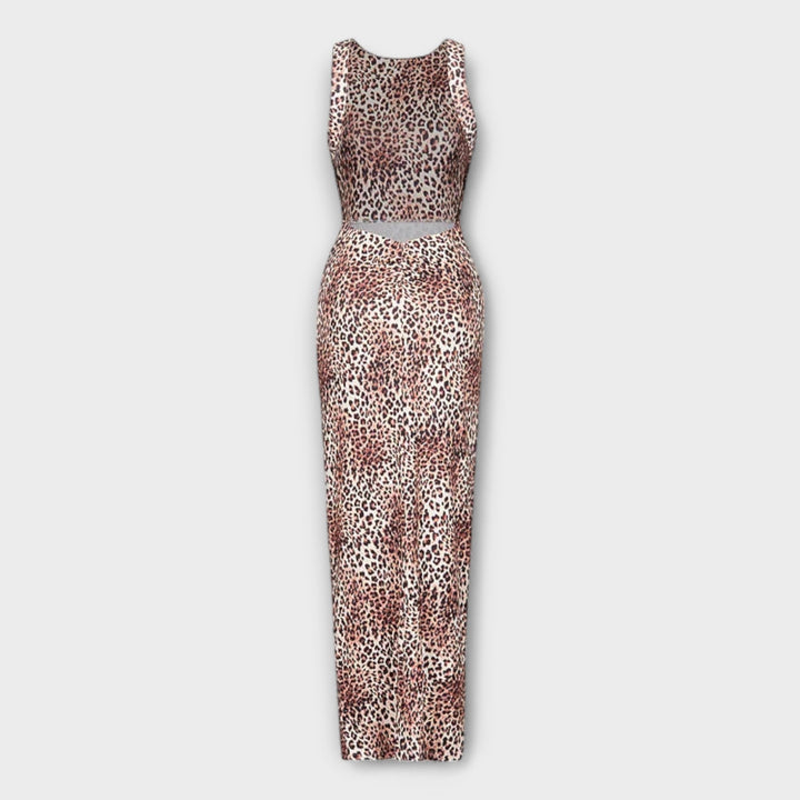 Della - Maxi Dress with Leopard Print and Open Back