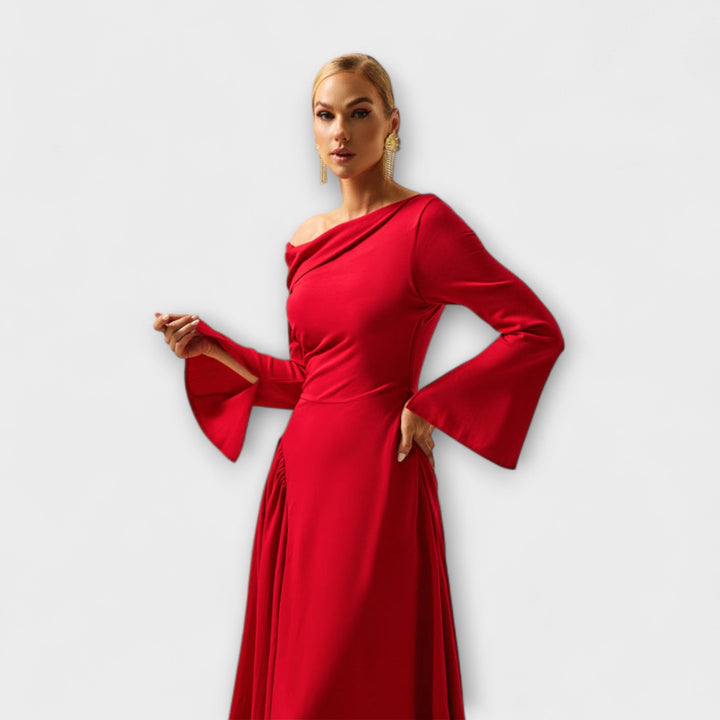 Willa - Off-Shoulder Midi Dress with Gathered Balloon Sleeves
