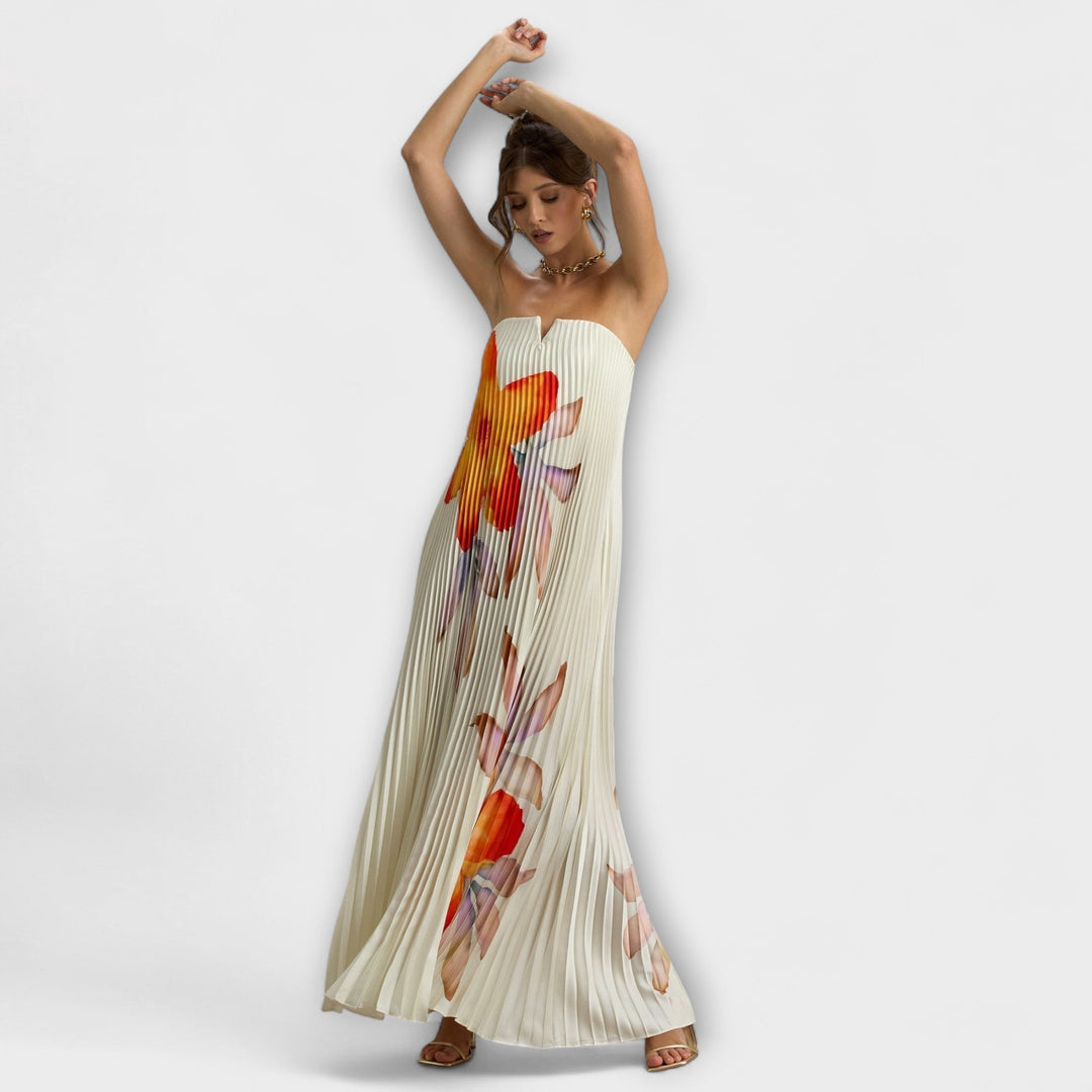 Michelle - Sweetheart Maxi Dress in Orange Floral